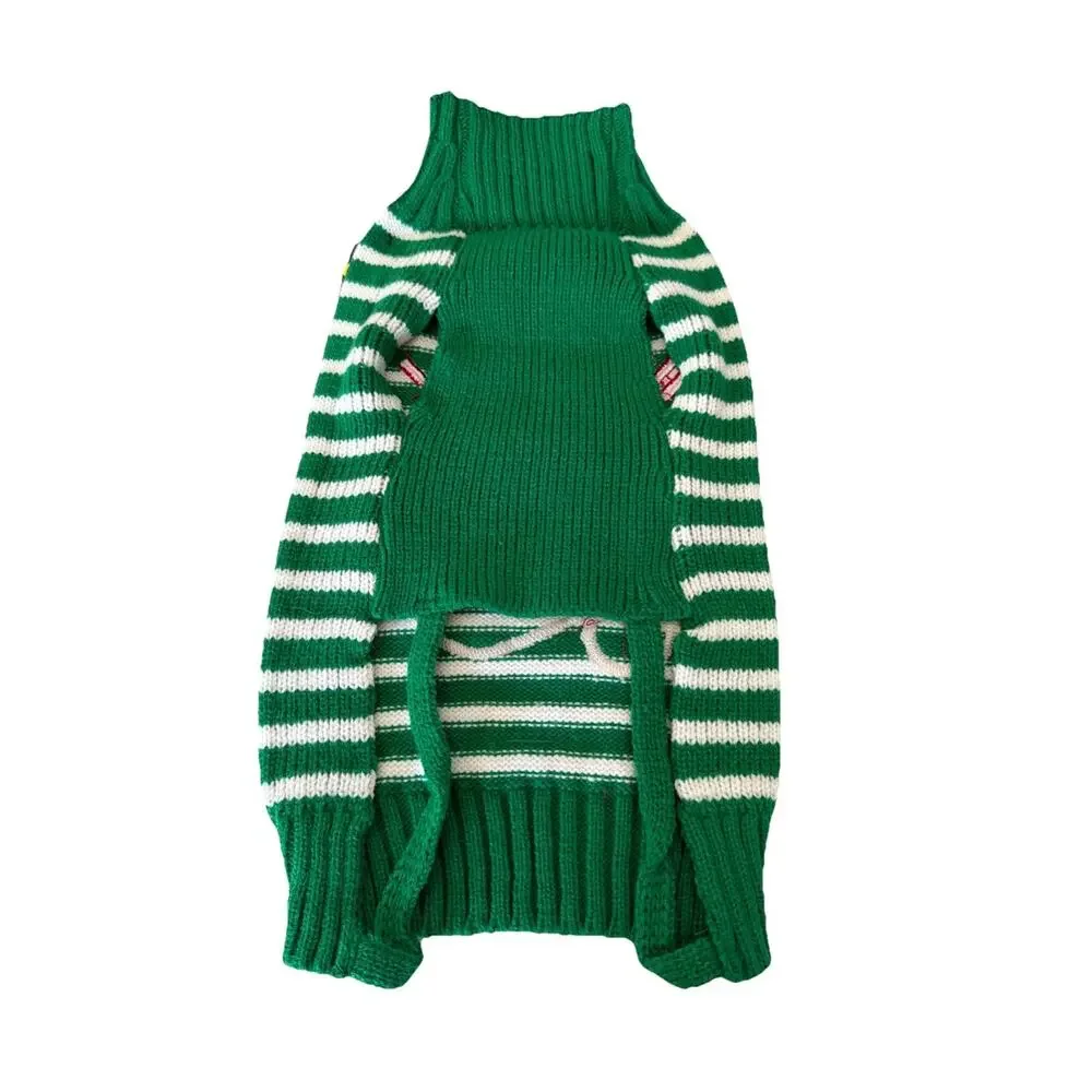 Puli & Co. Knitted Green/White Striped Santa Face Dog Sweater ~ Med ~ NWT
